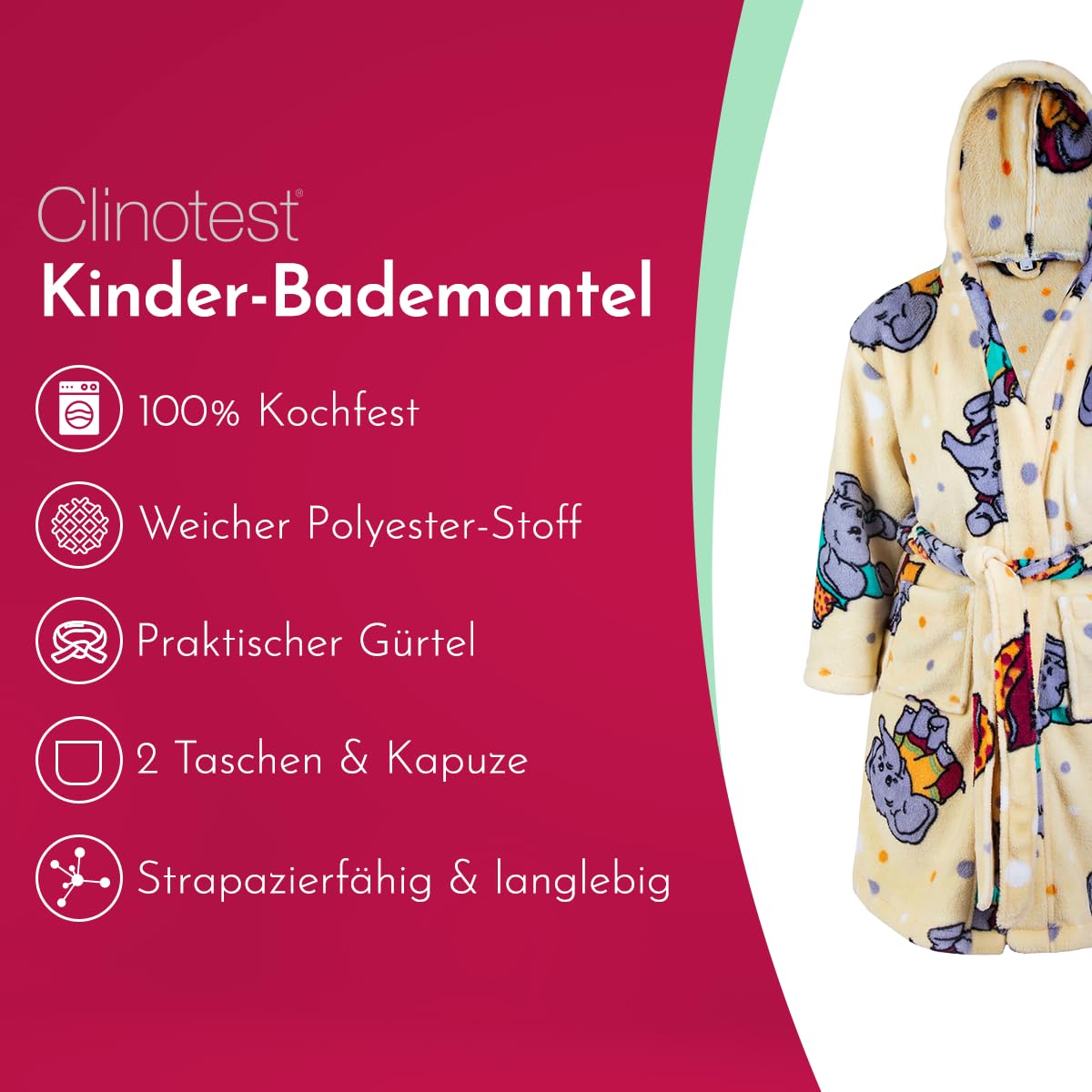 clinotest-kinderbademantel-fleece-elefant-gr-140-kapuze image 2
