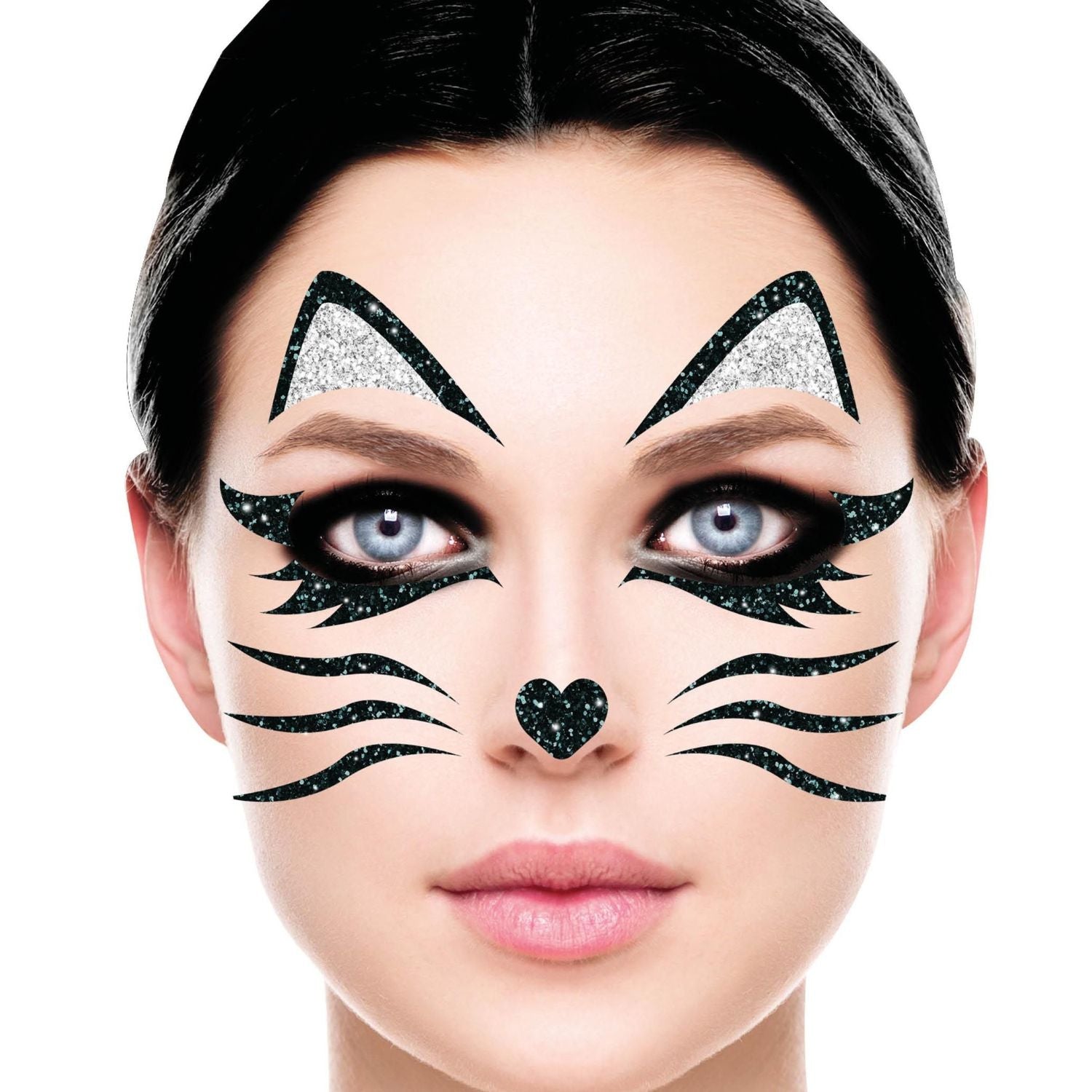 das-kost-mland-accessoires-face-art-katze-gesichtsticker-glitzer-20x20cm image 1