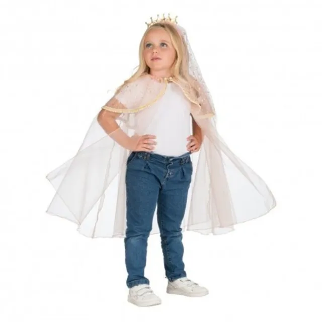 das-kost-mland-prinzessin-glitzer-umhang-rosa-mit-krone-75-cm image 1