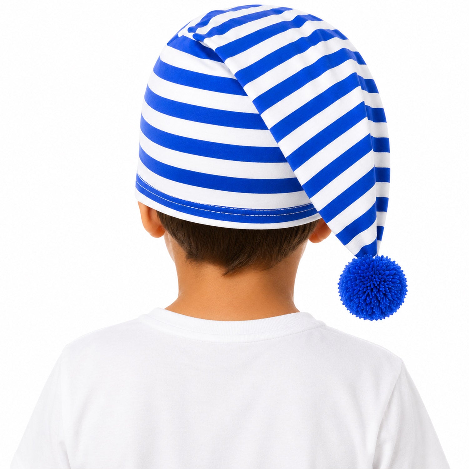 das-kost-mland-kinder-schlafm-tze-baumwolle-blau-wei-bommel image 6