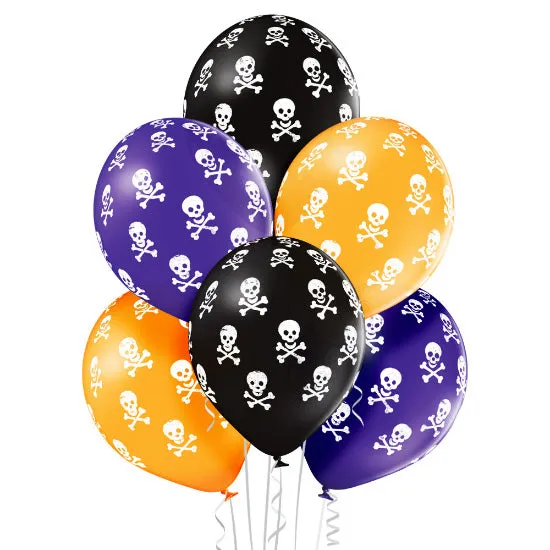das-kost-mland-dekorationen-luftballon-30cm-totenkopf-6-stk-schwarz-mix image 1
