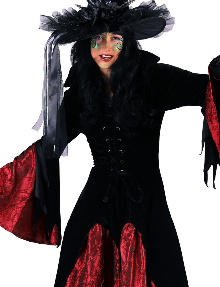 das-kost-mland-damen-hexen-kost-m-halowina-lang-schwarz-weinrot image 3