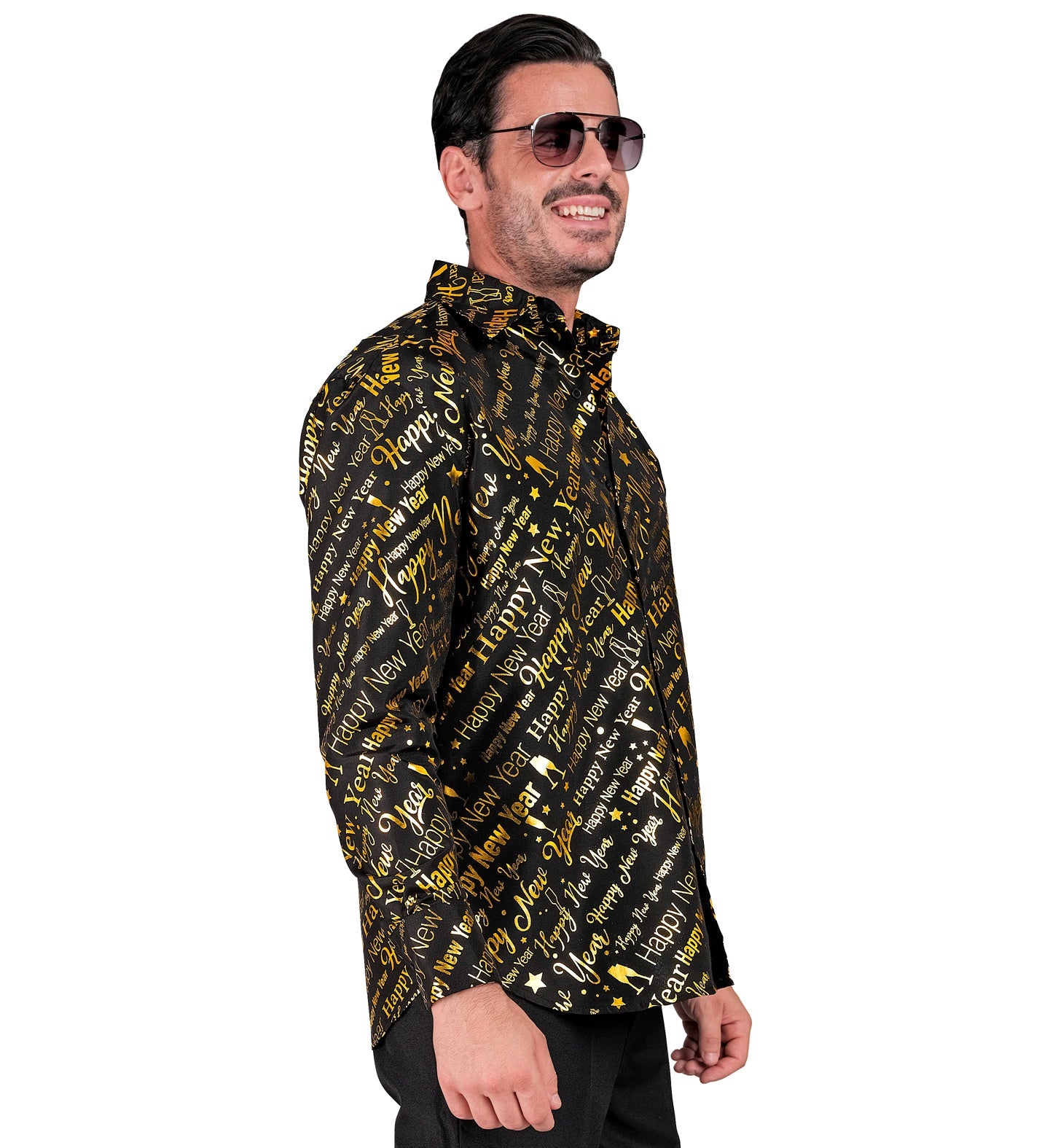 das-kost-mland-herren-silvester-hemd-happy-new-year-schwarz-gold image 3