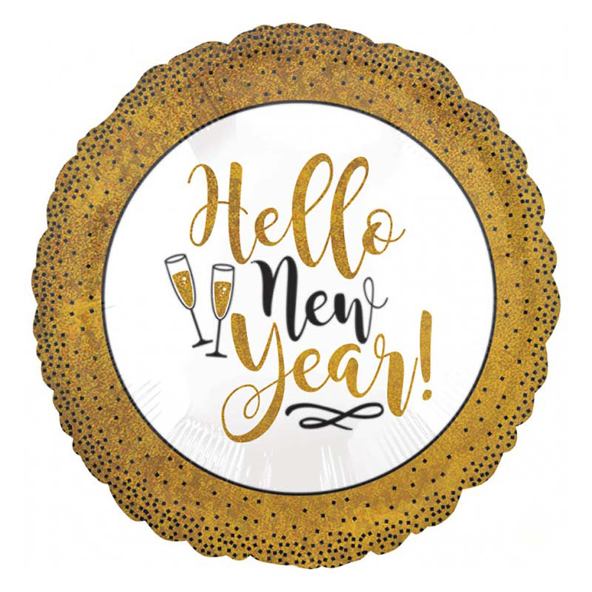 das-kost-mland-dekoration-folienballon-hello-new-year-gold-45-cm image 1
