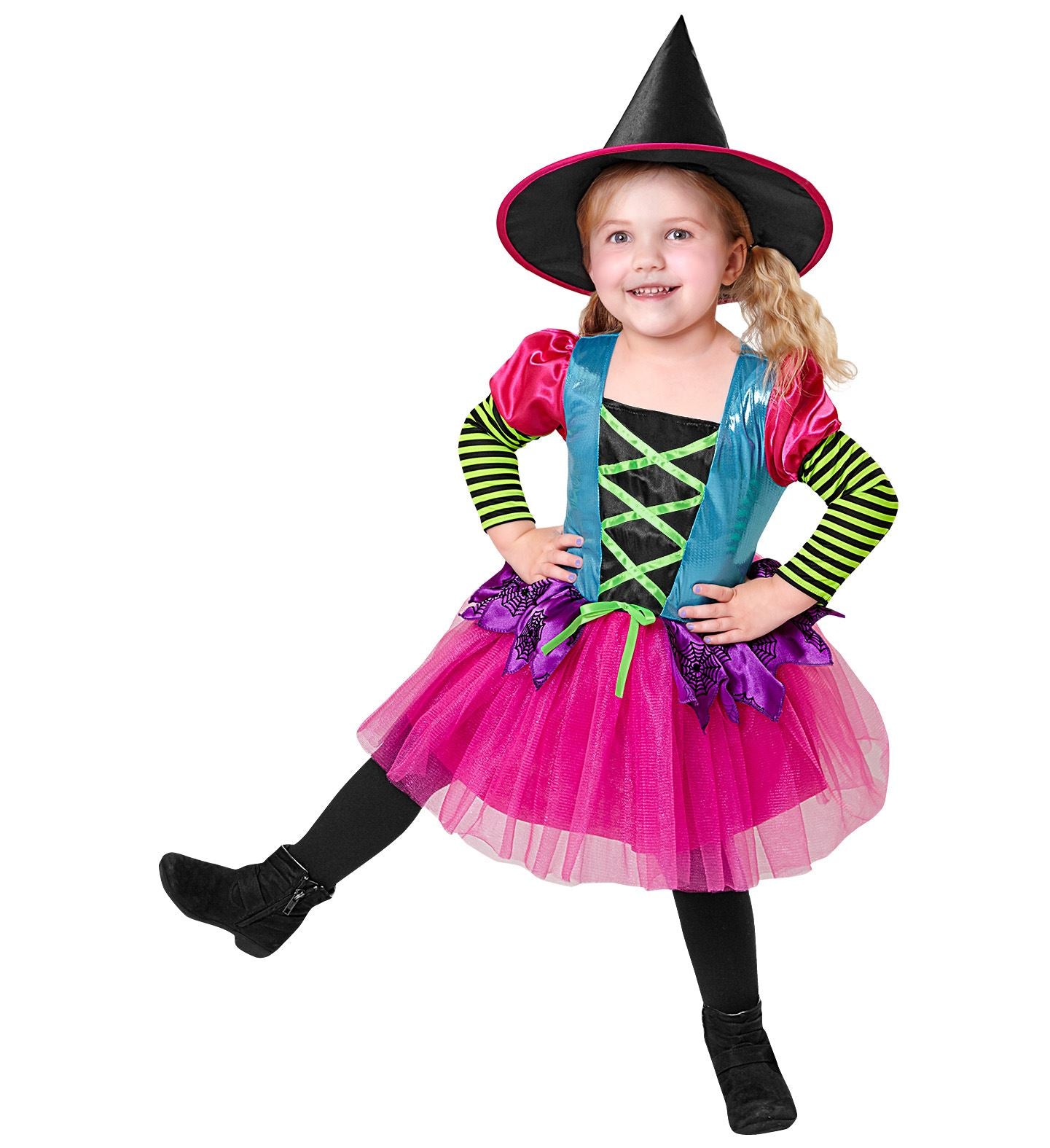 regenbogen-hexe-kinderkost-m-2-teilig-pink-t-rkis image 1
