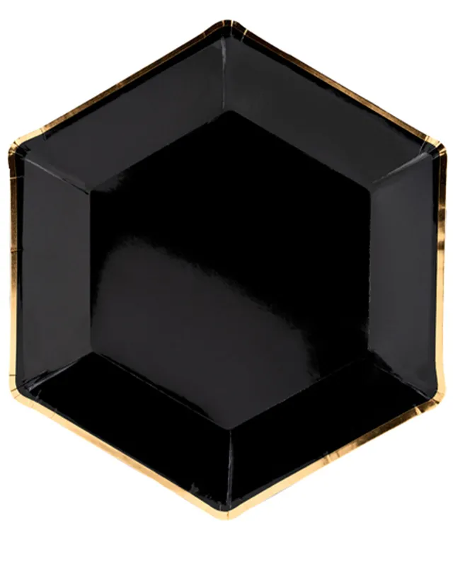 das-kost-mland-dekorationen-pappteller-let-s-celebrate-schwarz-gold-6-stk image 1
