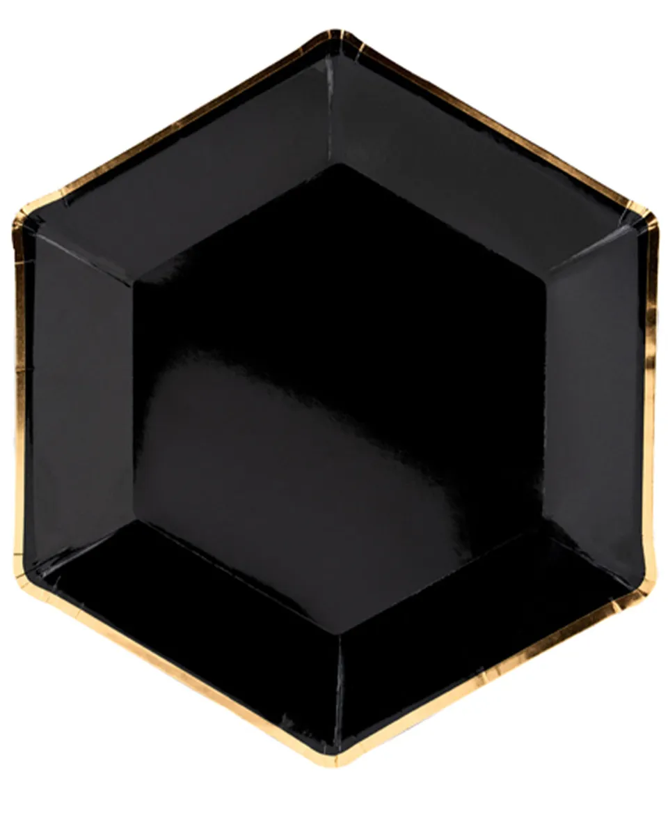 das-kost-mland-dekorationen-pappteller-let-s-celebrate-schwarz-gold-6-stk image 1
