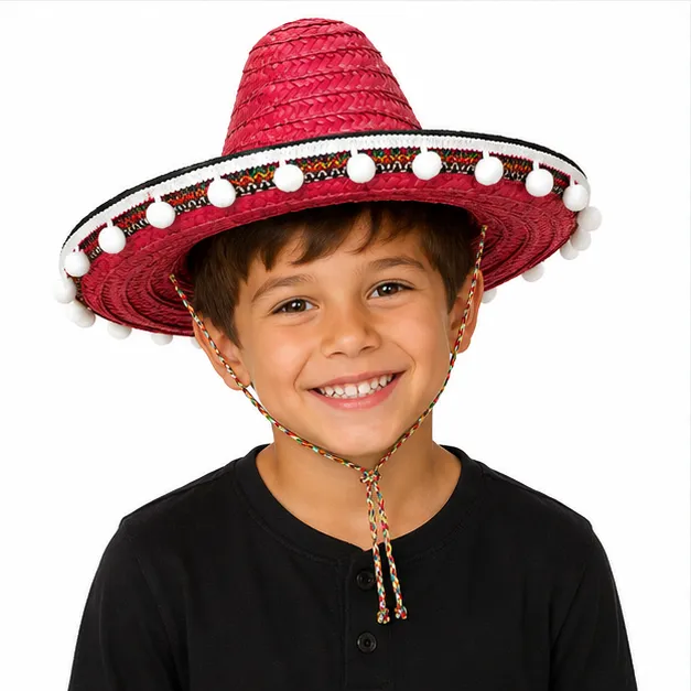 das-kost-mland-accessoires-kinder-sombrero-rot-25-cm-mit-troddeln image 1