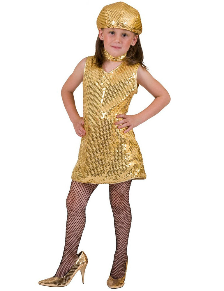 das-kost-mland-disco-pailletten-kleid-gold-m-dchen-mit-halsband image 2