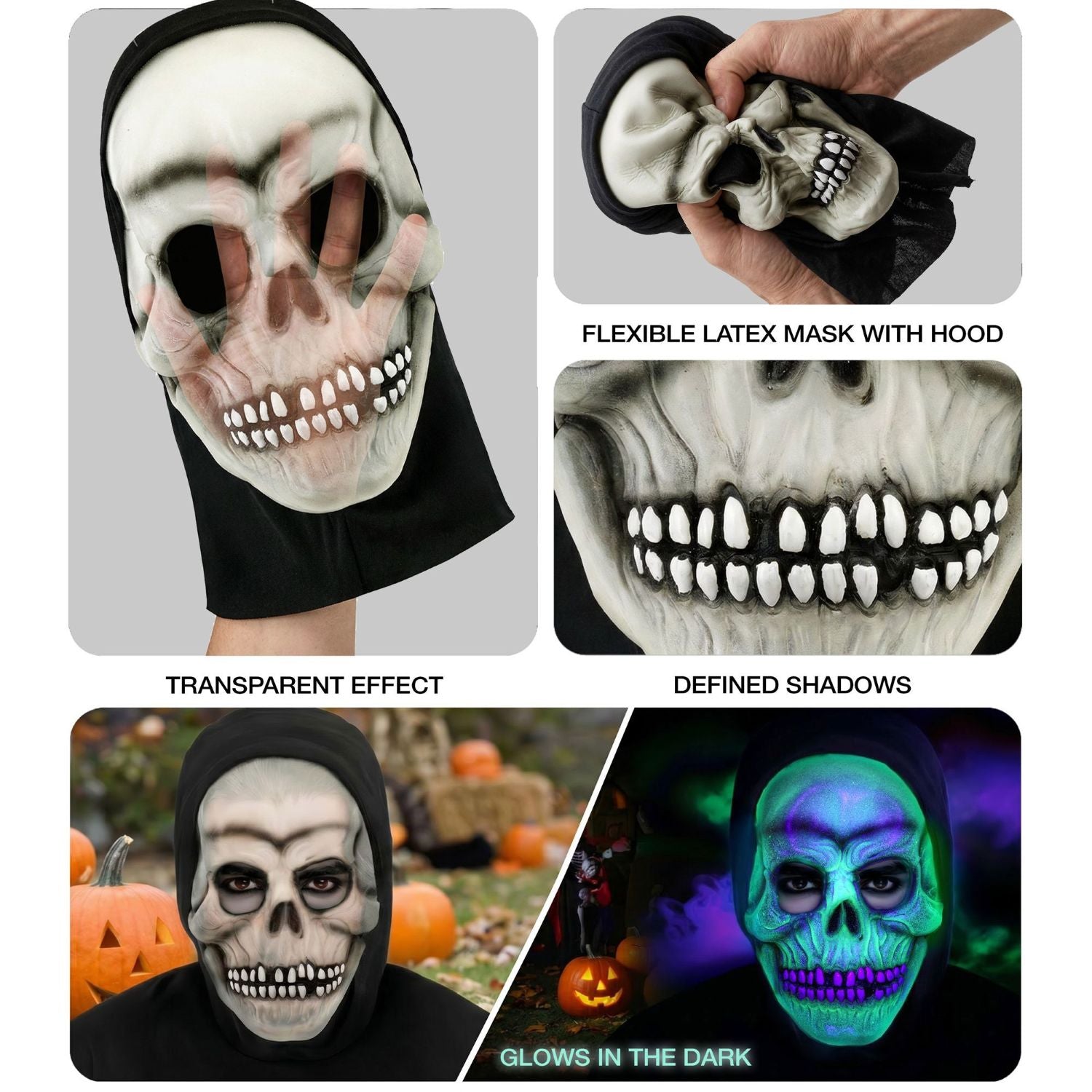 das-kost-mland-totenkopf-maske-kapuze-wei-schwarz-leuchtend image 5