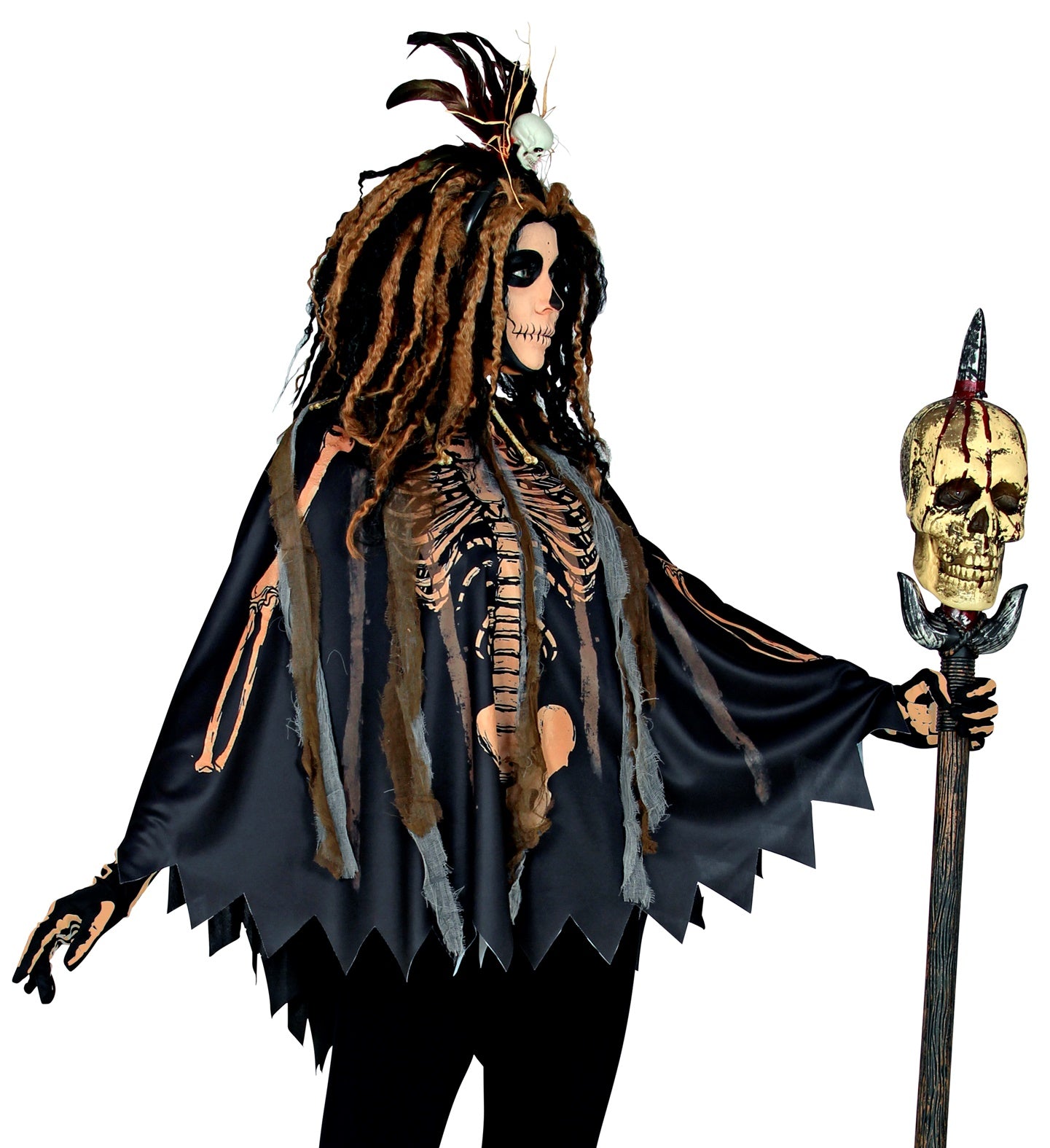 das-kost-mland-voodoo-priesterin-poncho-schwarz-kapuze image 2