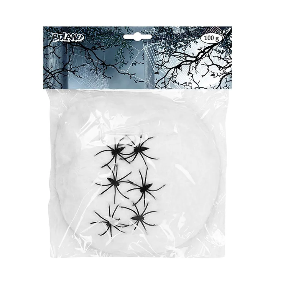 das-kost-mland-spinnweben-spinnennetz-wei-100g-mit-6-spinnen image 1
