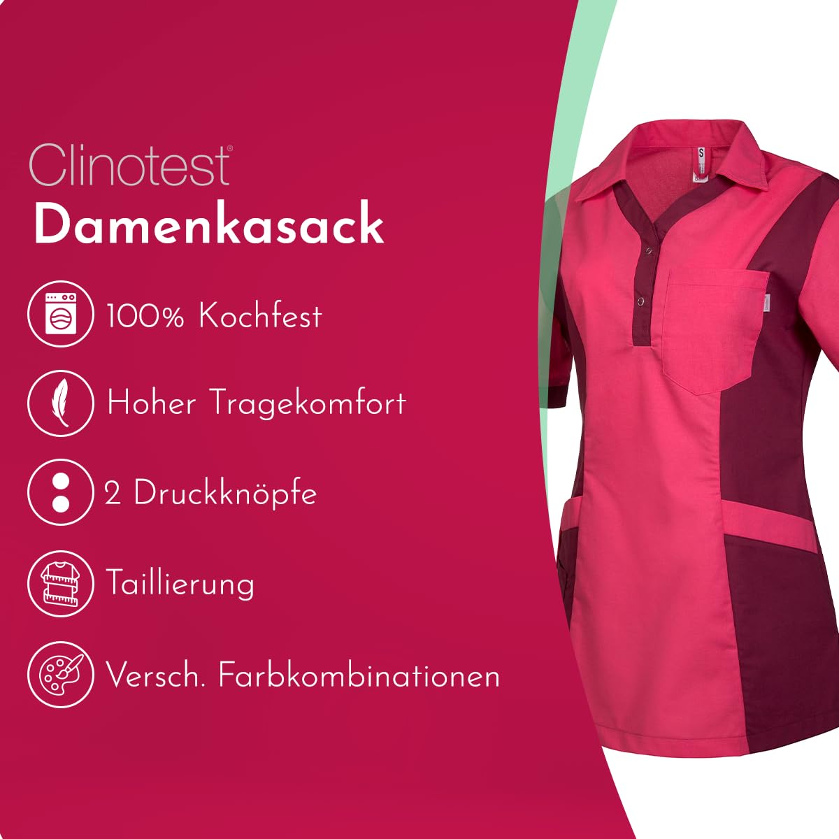 clinotest-julia-damenkasack-wei-t-rkis-kochfest-95-grad image 2