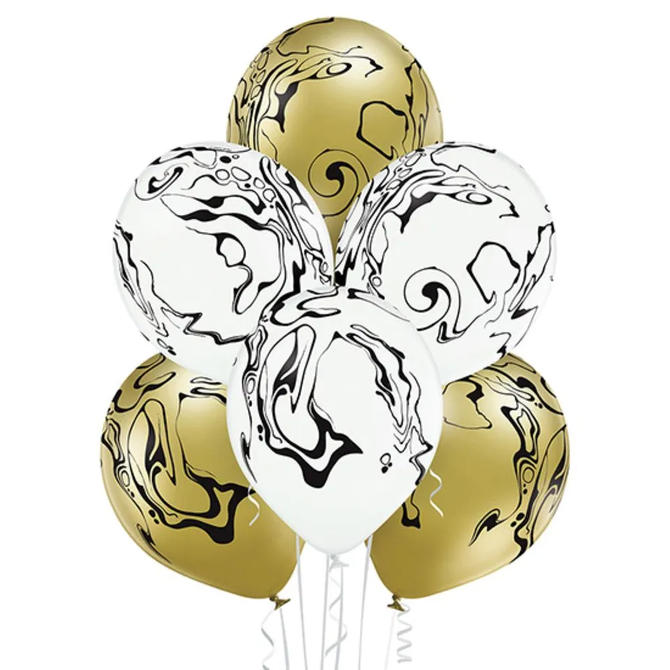 das-kost-mland-marble-luftballons-30cm-6-stk-gold-wei image 1
