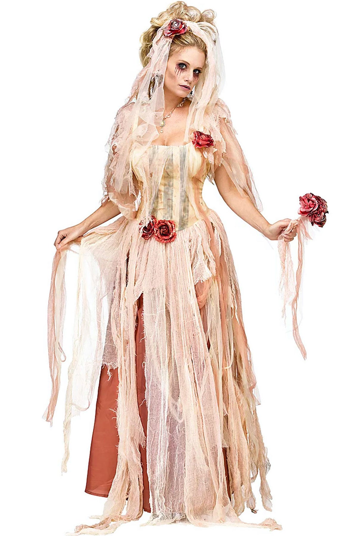 das-kost-mland-cristina-geisterbraut-kost-m-damen-creme-rot-schleier image 5