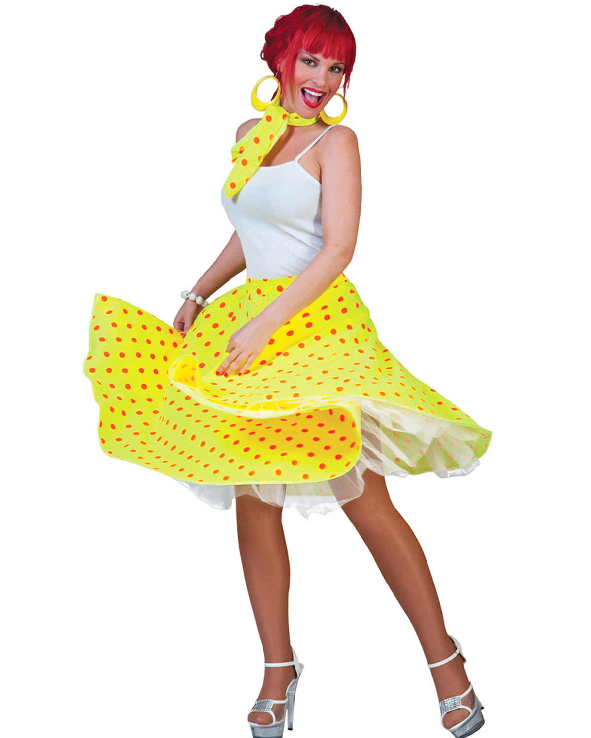 das-kost-mland-damen-50er-tellerrock-mit-halstuch-gelb-orange-punkte image 2