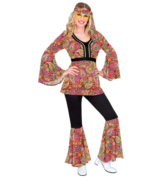das-kost-mland-damen-hippie-kost-m-paisley-bunt-mit-stirnband image 1
