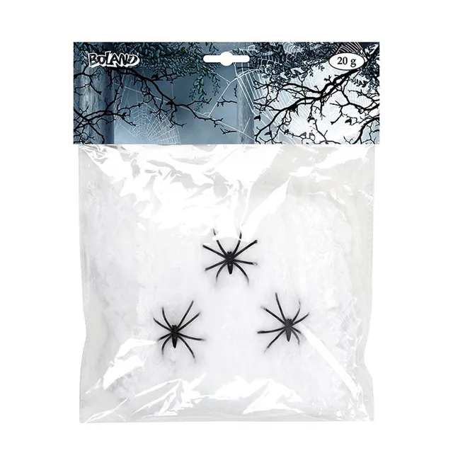 das-kost-mland-spinnweben-wei-mit-3-spinnen-20-g-halloween image 1
