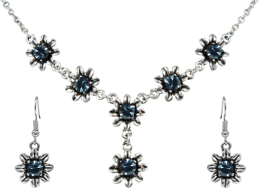 das-kost-mland-blumen-collier-mit-ohrh-ngern-ozeanblau-schmuckset image 1