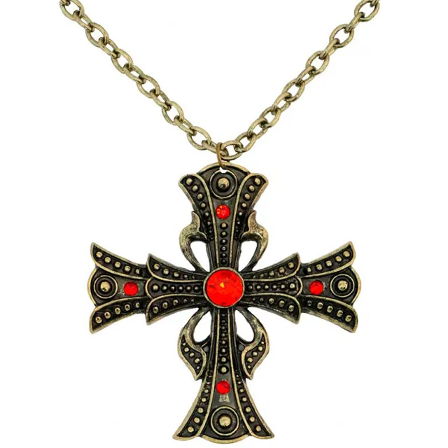 das-kost-mland-vampire-halskette-kreuz-gold-rot-strass image 1