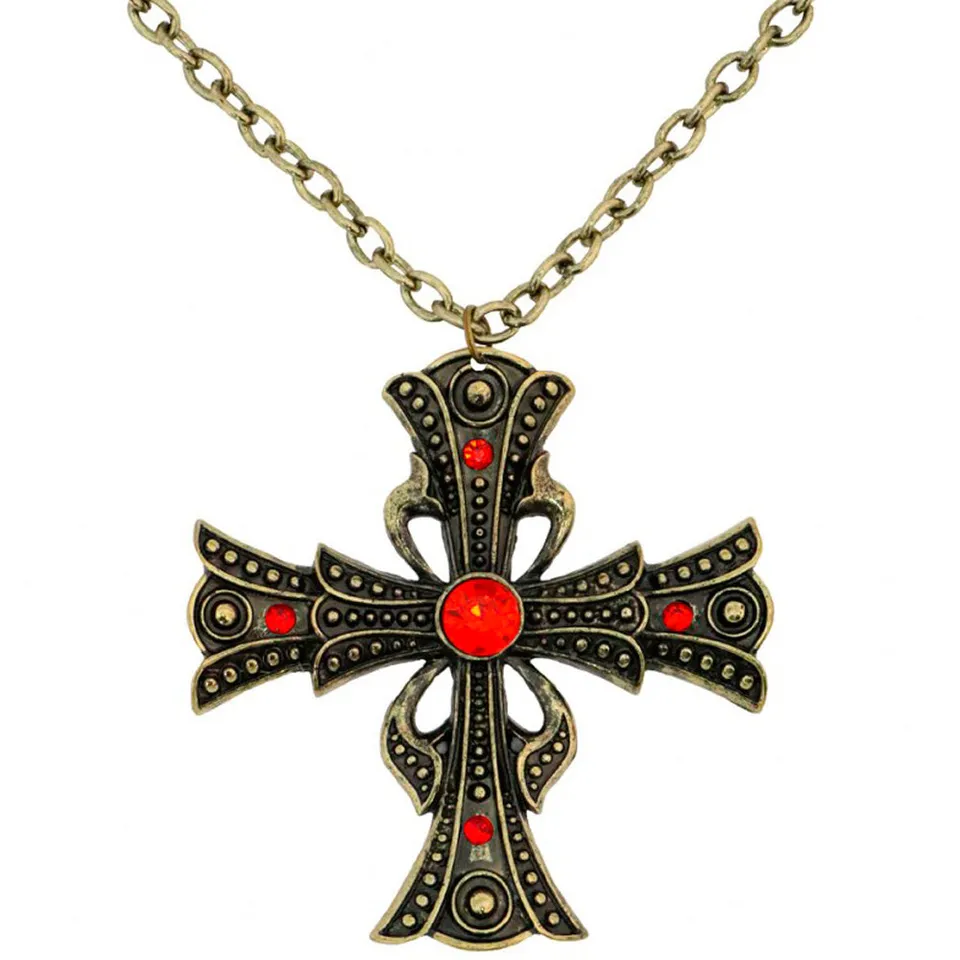 das-kost-mland-vampire-halskette-kreuz-gold-rot-strass image 1