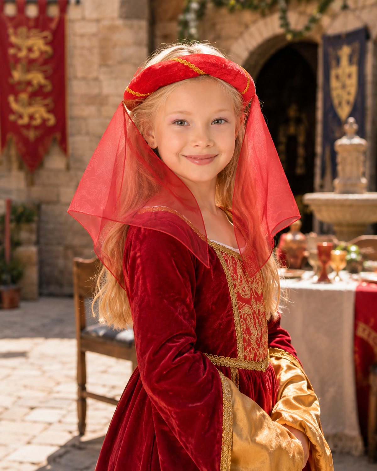 das-kost-mland-helena-mittelalter-haarband-m-dchen-rot-schleier image 2
