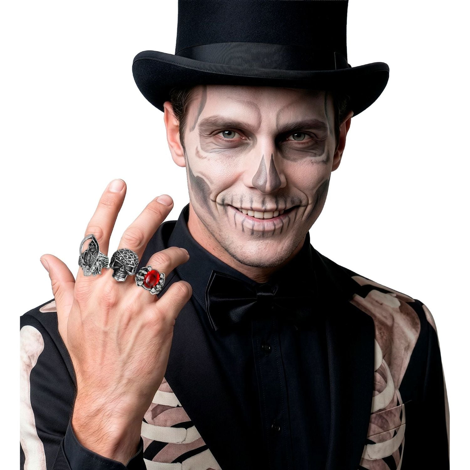 das-kost-mland-halloween-ringe-3-teilig-silber-totenkopf image 3