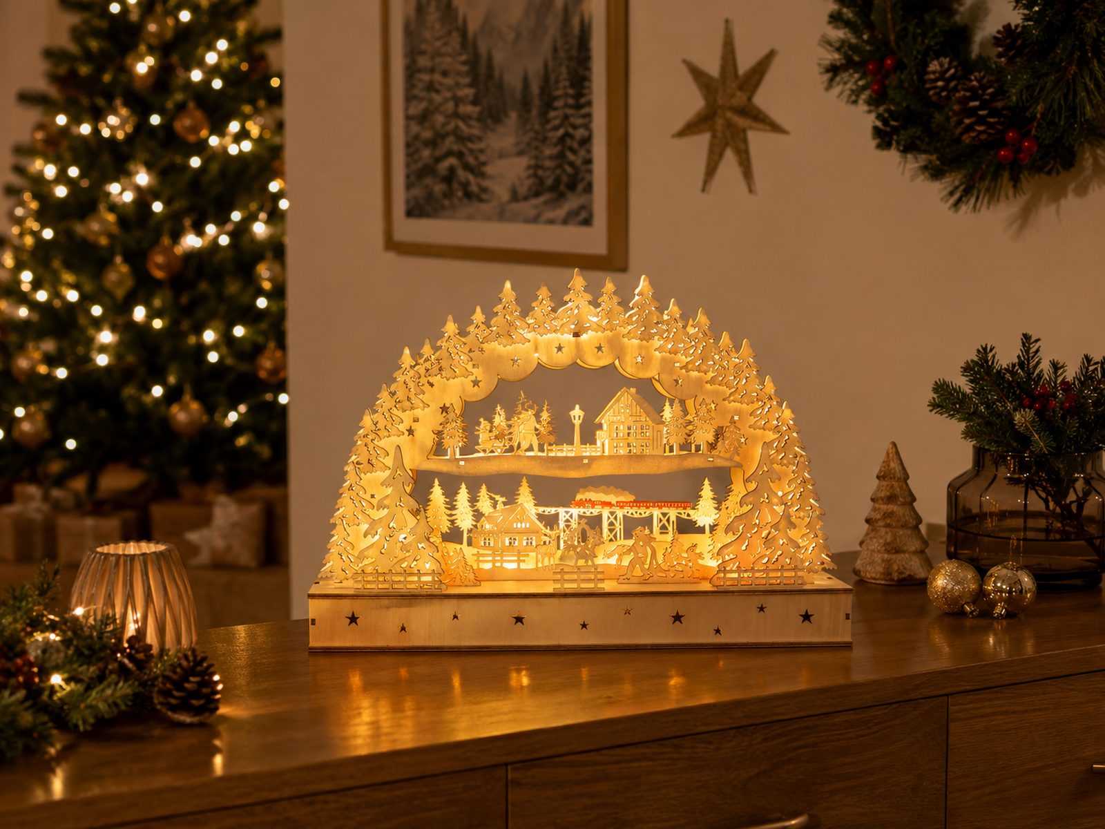 das-kost-mland-schwibbogen-dorflandschaft-zug-45cm-led-timer image 5