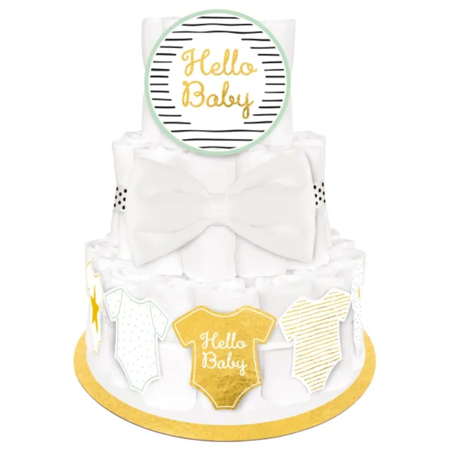 das-kost-mland-hello-baby-deko-windeltorte-5-tlg-wei-gold image 1