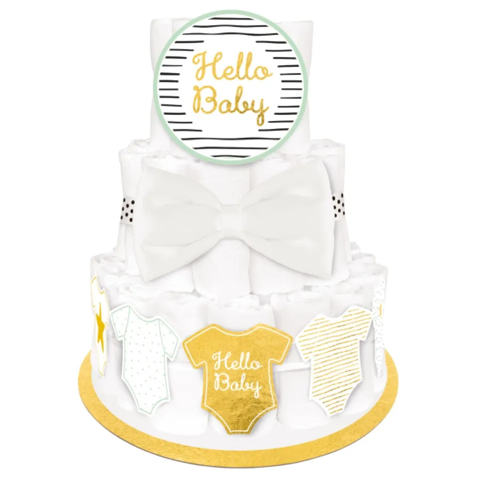 das-kost-mland-hello-baby-deko-windeltorte-5-tlg-wei-gold image 1