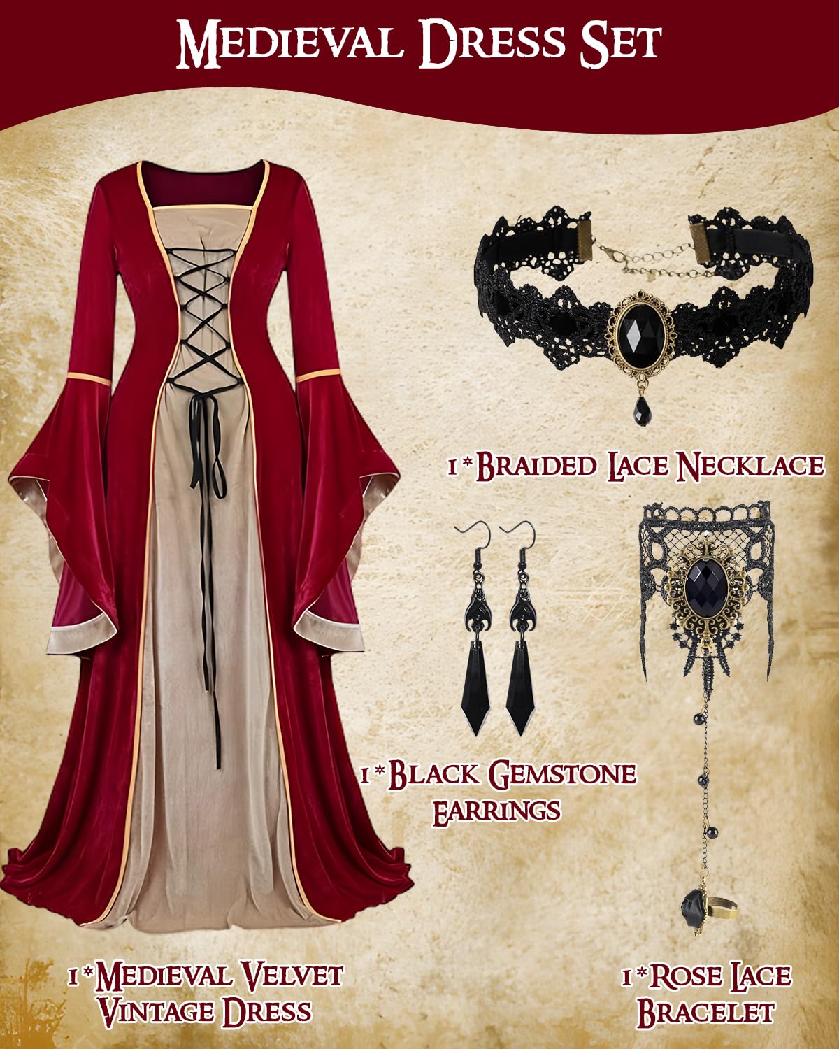 heitoyi-samtkleid-rot-mittelalter-kost-m-damen-samt image 2