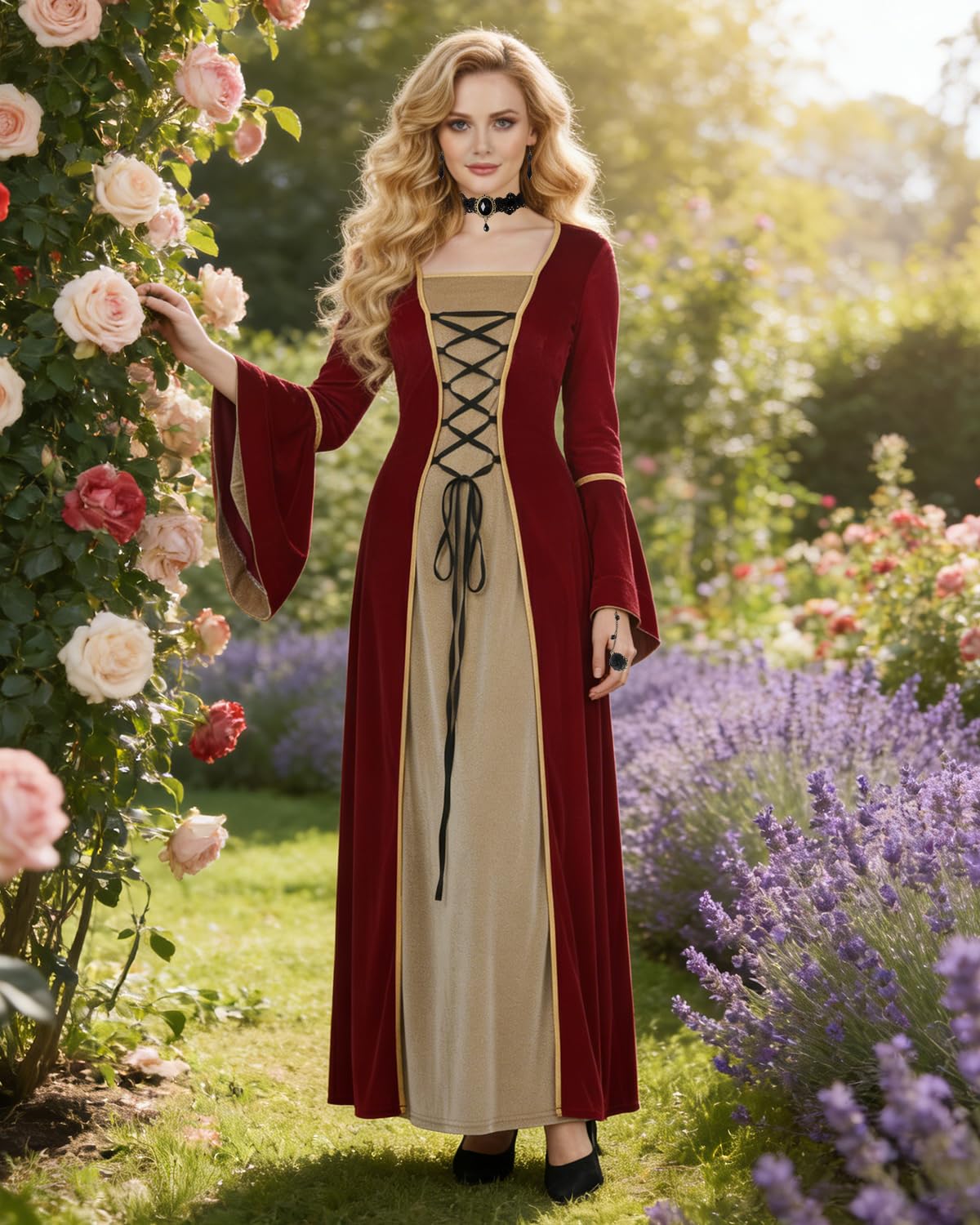 heitoyi-samtkleid-rot-mittelalter-kost-m-damen-samt image 6
