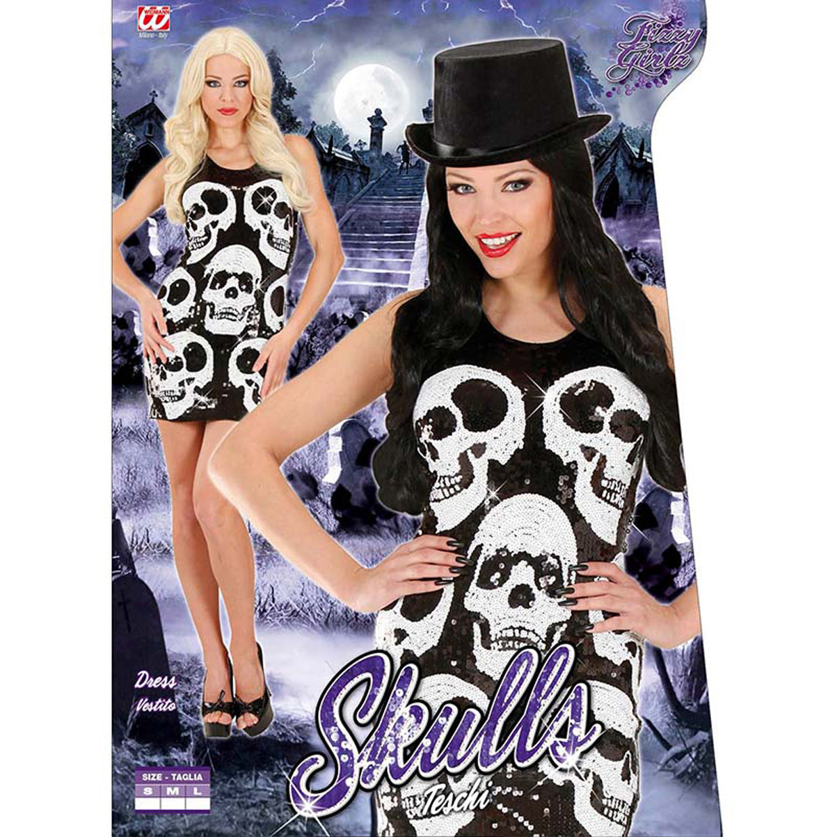 das-kost-mland-damen-kost-m-lady-pailetten-skulls-kleid-schwarz image 2