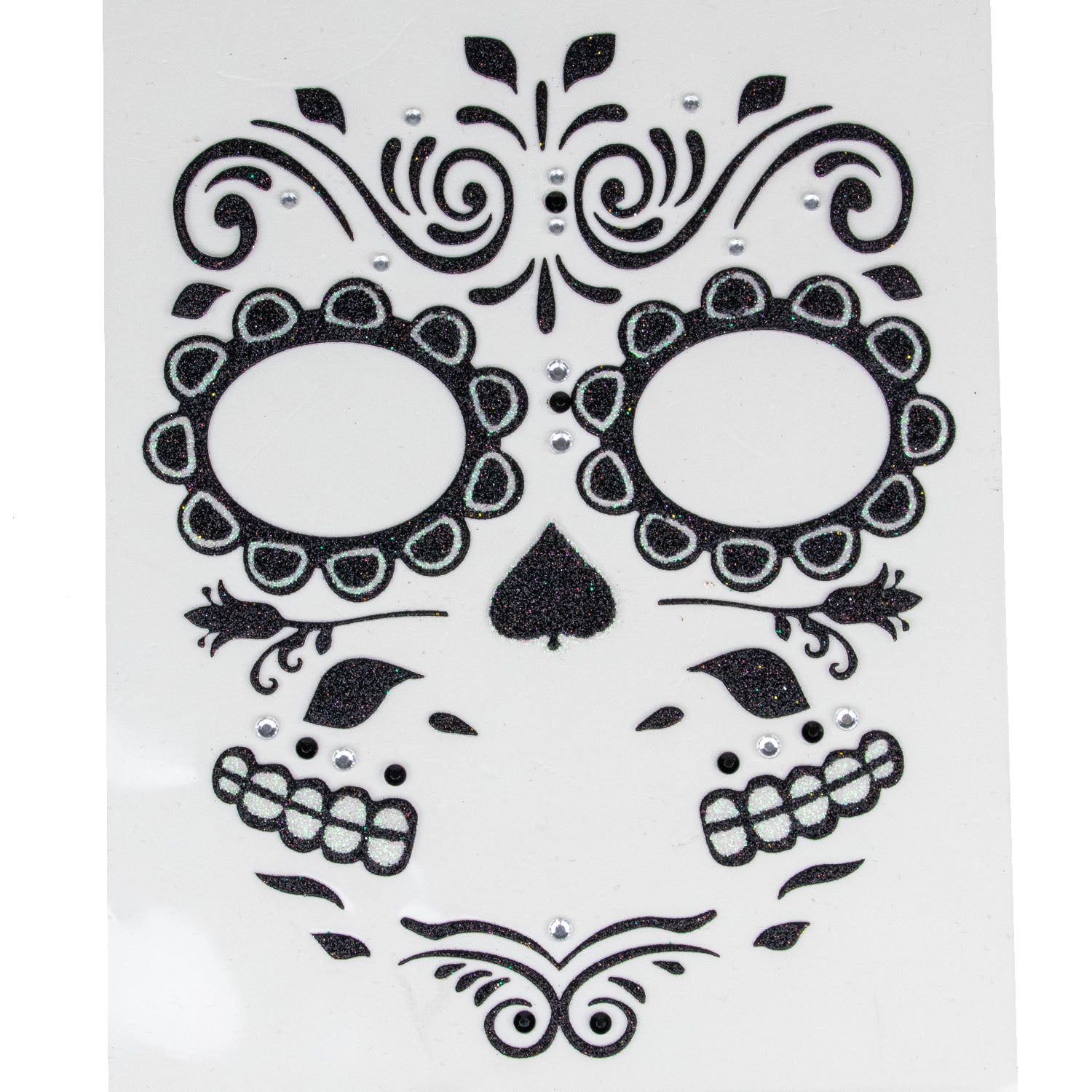 halloween-gesichts-tattoo-skelett-schwarz-glitzer-selbstklebend image 2