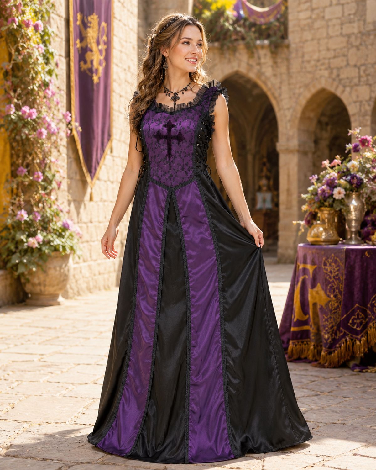 das-kost-mland-damen-larp-corsagenkleid-violett-schwarz-gothic image 5