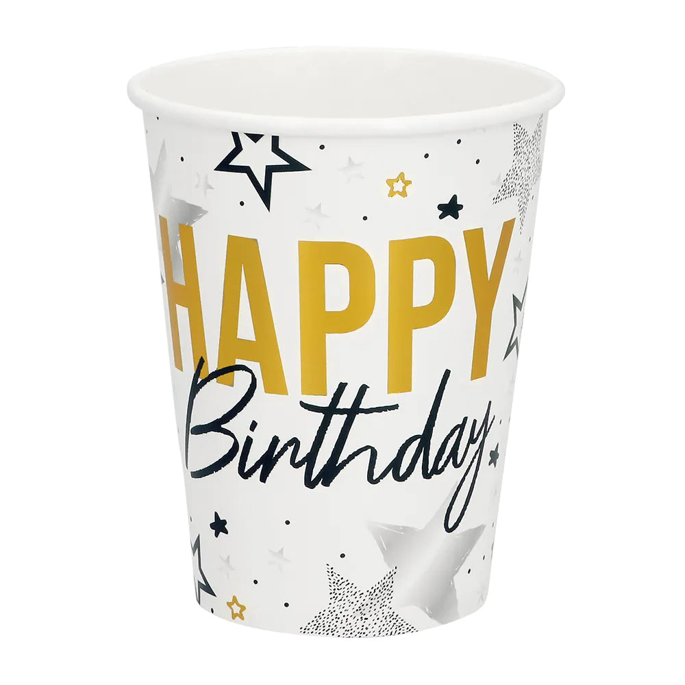 das-kost-mland-happy-birthday-pappbecher-gold-schwarz-8x-250-ml image 1