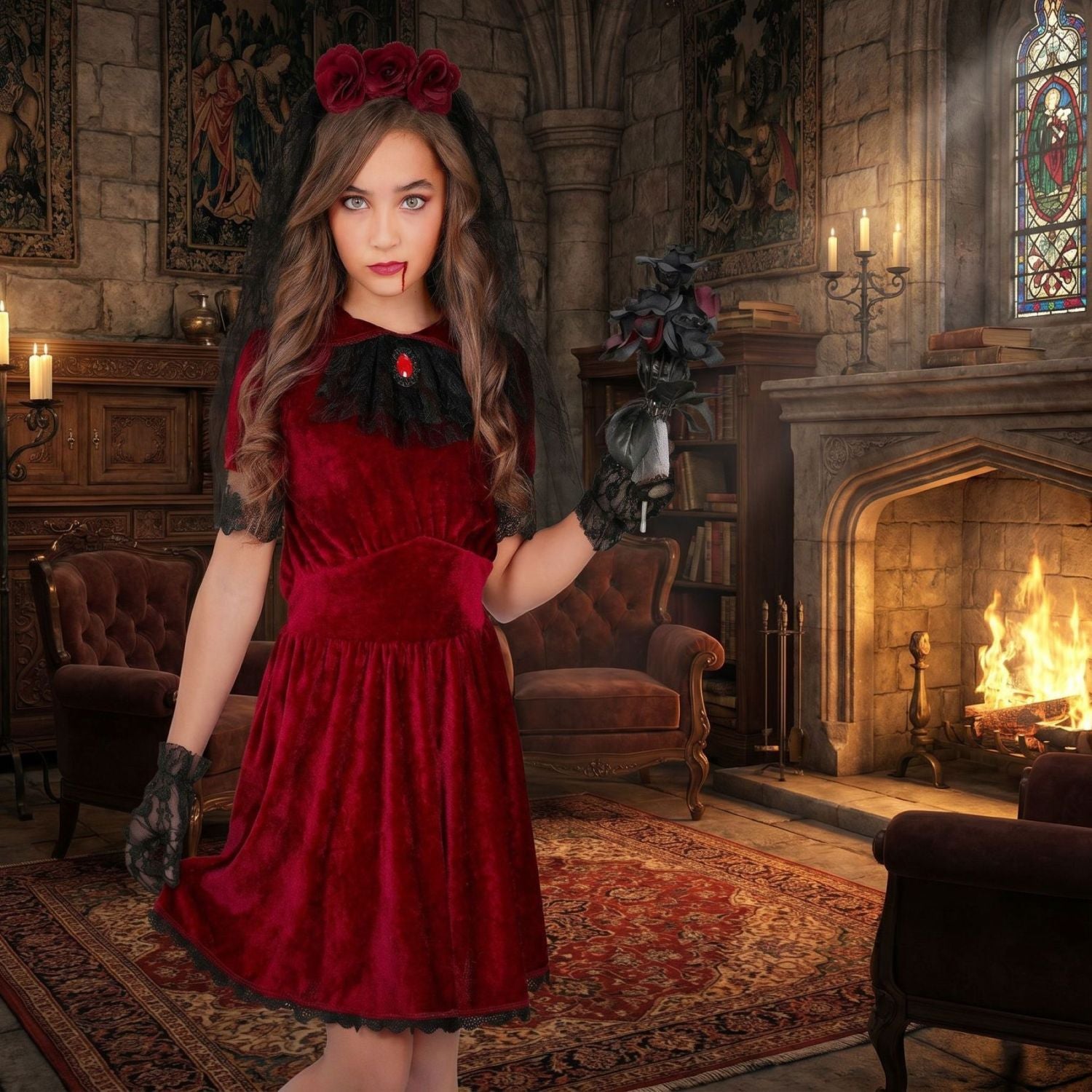 das-kost-mland-gothische-vampirbraut-m-dchenkost-m-kleid-rot-128 image 7