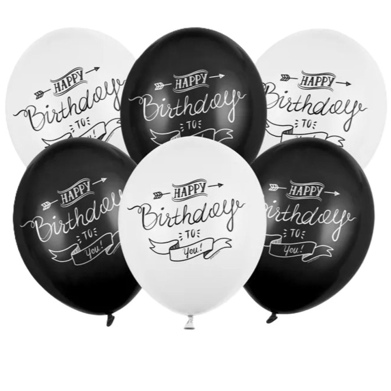 das-kost-mland-happy-birthday-luftballons-6-stk-30cm-schwarz-wei image 1