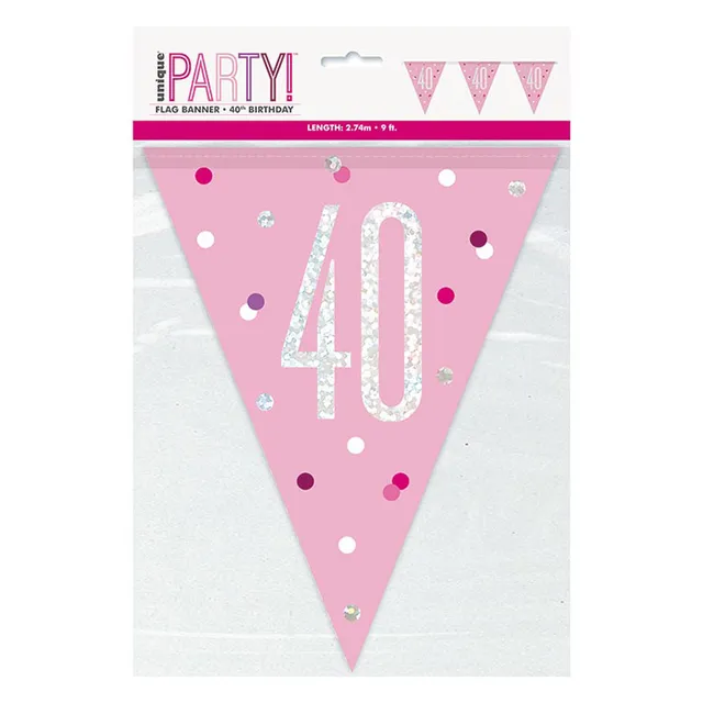 das-kost-mland-wimpelkette-glitz-40-pink-274-cm-40-geburtstag image 1