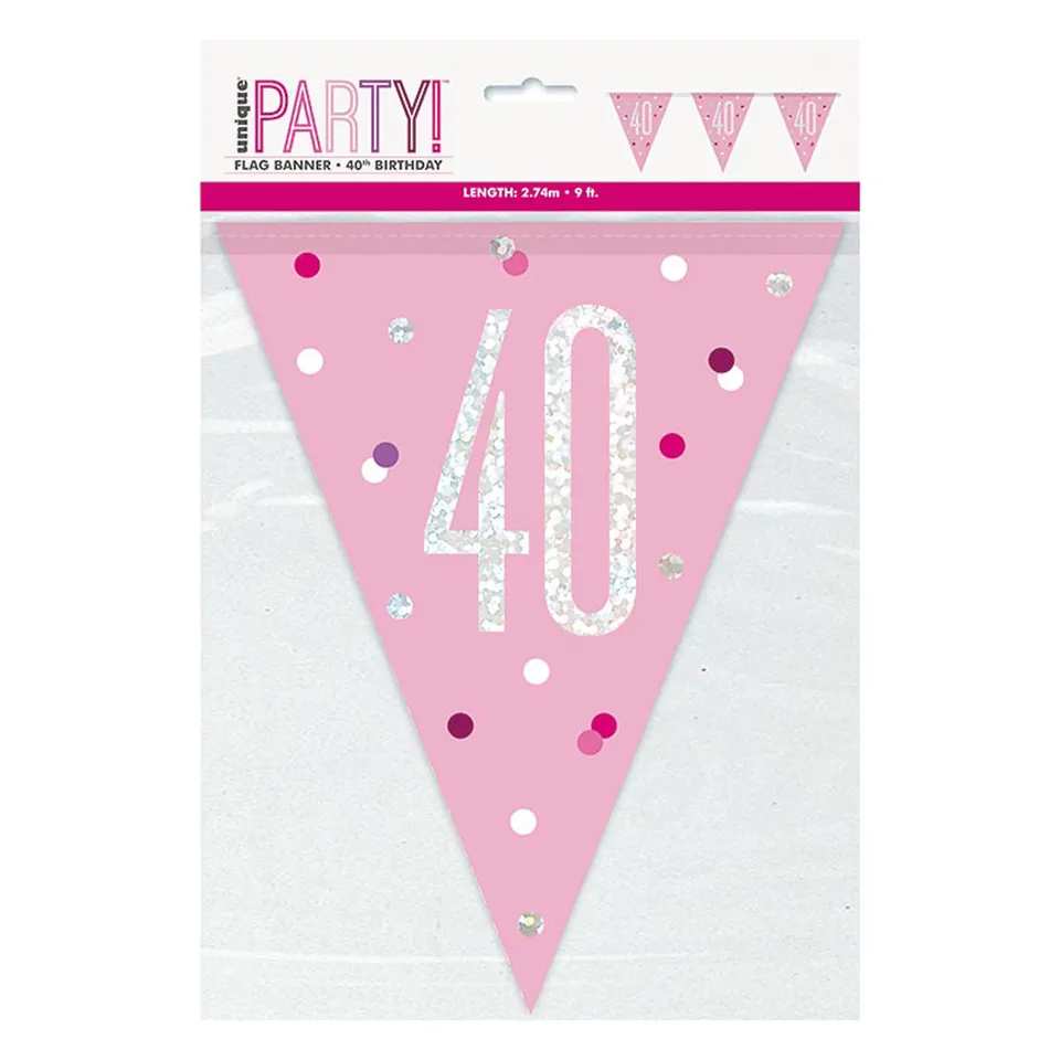 das-kost-mland-wimpelkette-glitz-40-pink-274-cm-40-geburtstag image 1