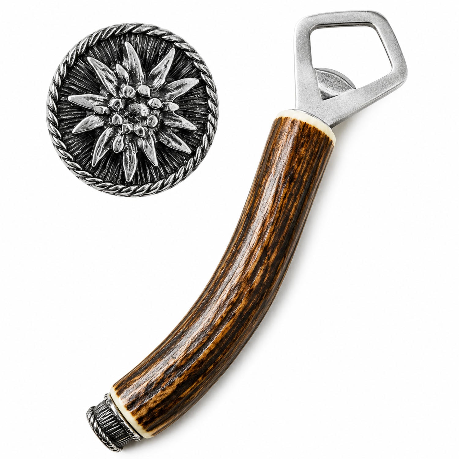 funk-hirschhorn-flaschen-ffner-zierkappe-edelwei-21cm image 1