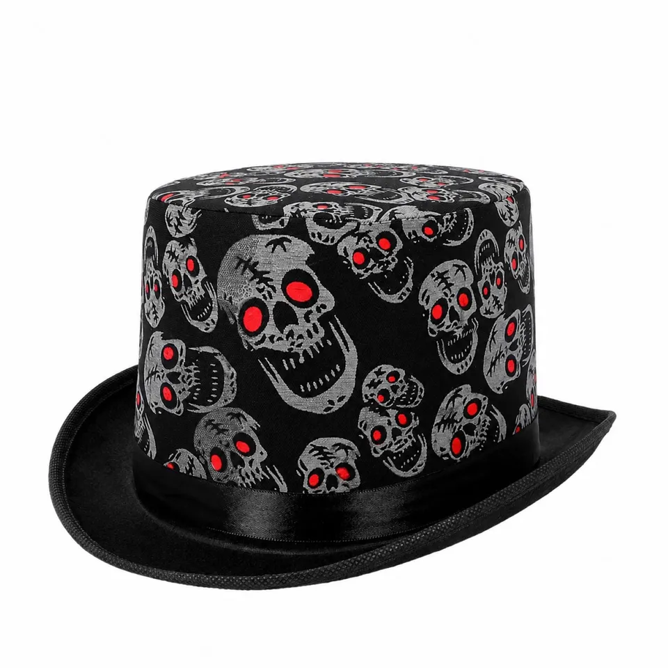 das-kost-mland-hut-zylinder-halloween-totenk-pfe-schwarz image 1