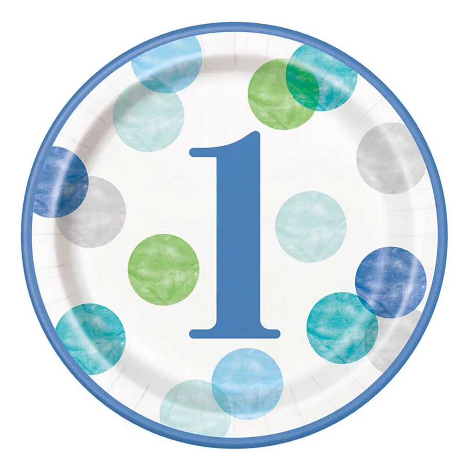 das-kost-mland-dots-blau-pappteller-23cm-8-st-ck-1st-birthday image 1