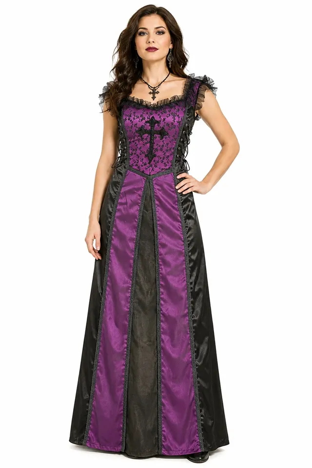 das-kost-mland-damen-larp-corsagenkleid-violett-schwarz-gothic image 1