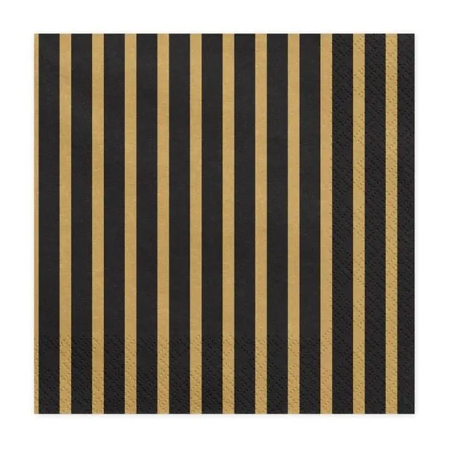 das-kost-mland-dekorationen-servietten-stripe-33x33cm-20stk-schwarz-gold image 1