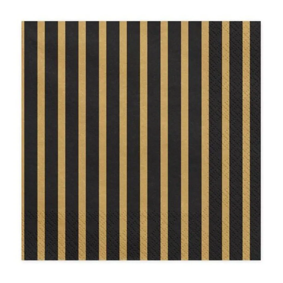 das-kost-mland-dekorationen-servietten-stripe-33x33cm-20stk-schwarz-gold image 1
