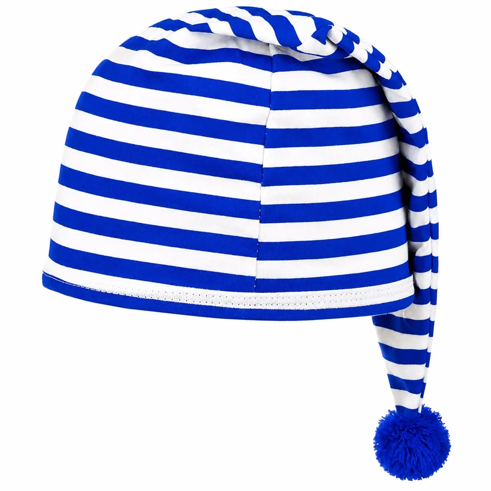 das-kost-mland-kinder-schlafm-tze-baumwolle-blau-wei-bommel image 1