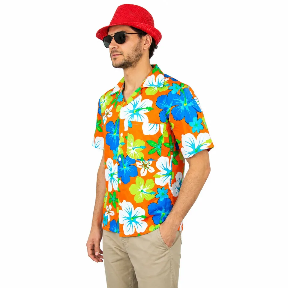 hawaii-hemd-herren-hibiskus-orange-gr-50-kurzarm image 1