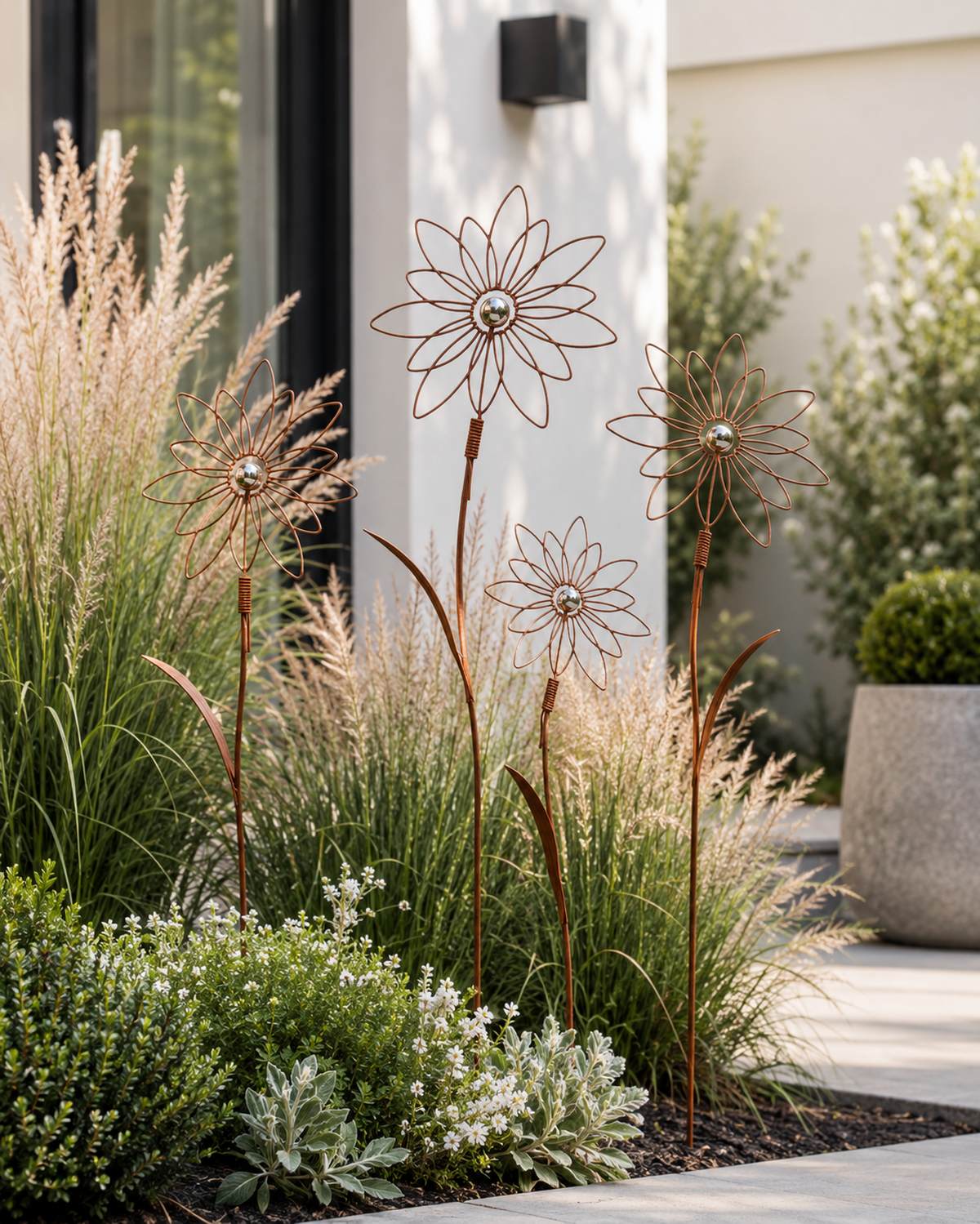 riffelmacher-blumenstecker-silber-kugel-90cm-rostfarben image 3