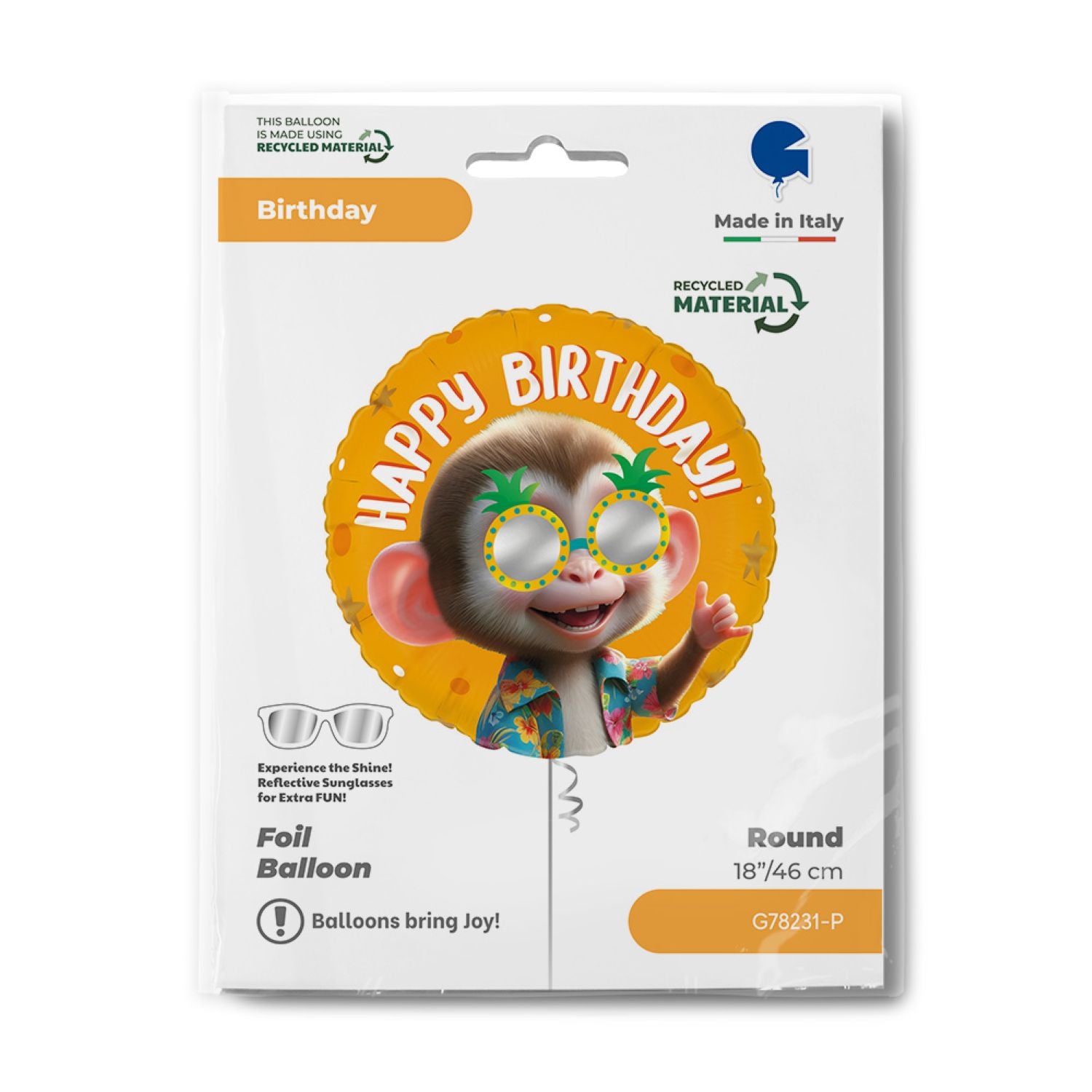 das-kost-mland-dekorationen-folienballon-affe-happy-birthday-46cm image 2
